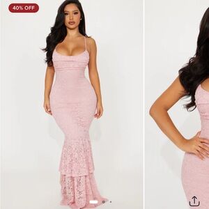Elegant Lace Maxi Dress - Pink